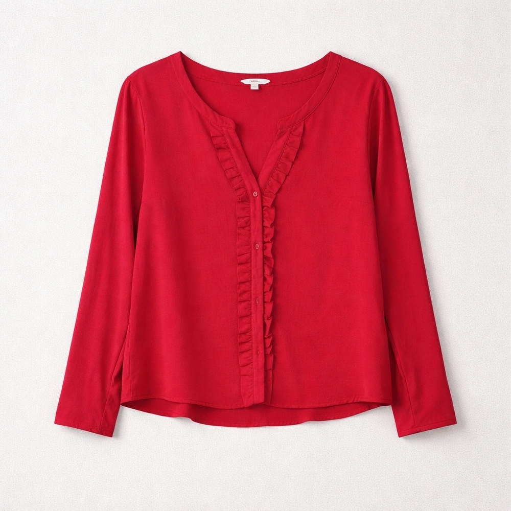 Candie's L Large Scarlet Blouse with Ruffle Detail Button Down